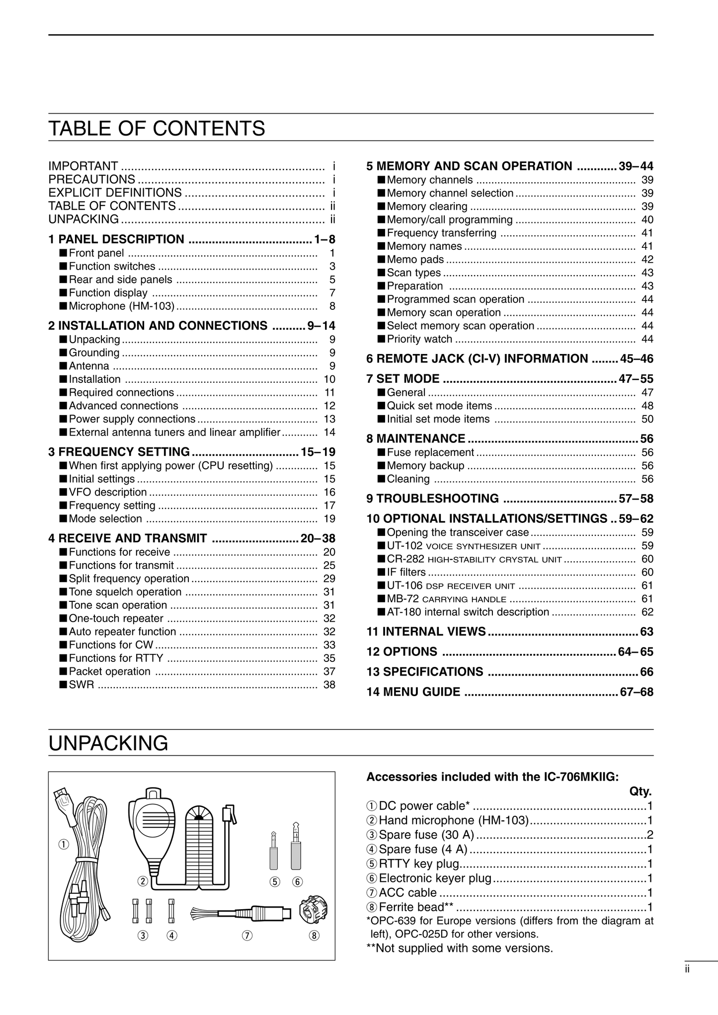 Icom IC-706MKIIG HF/VHF/UHF All Mode Transceiver Owner/ User Manual (Pages: 75)