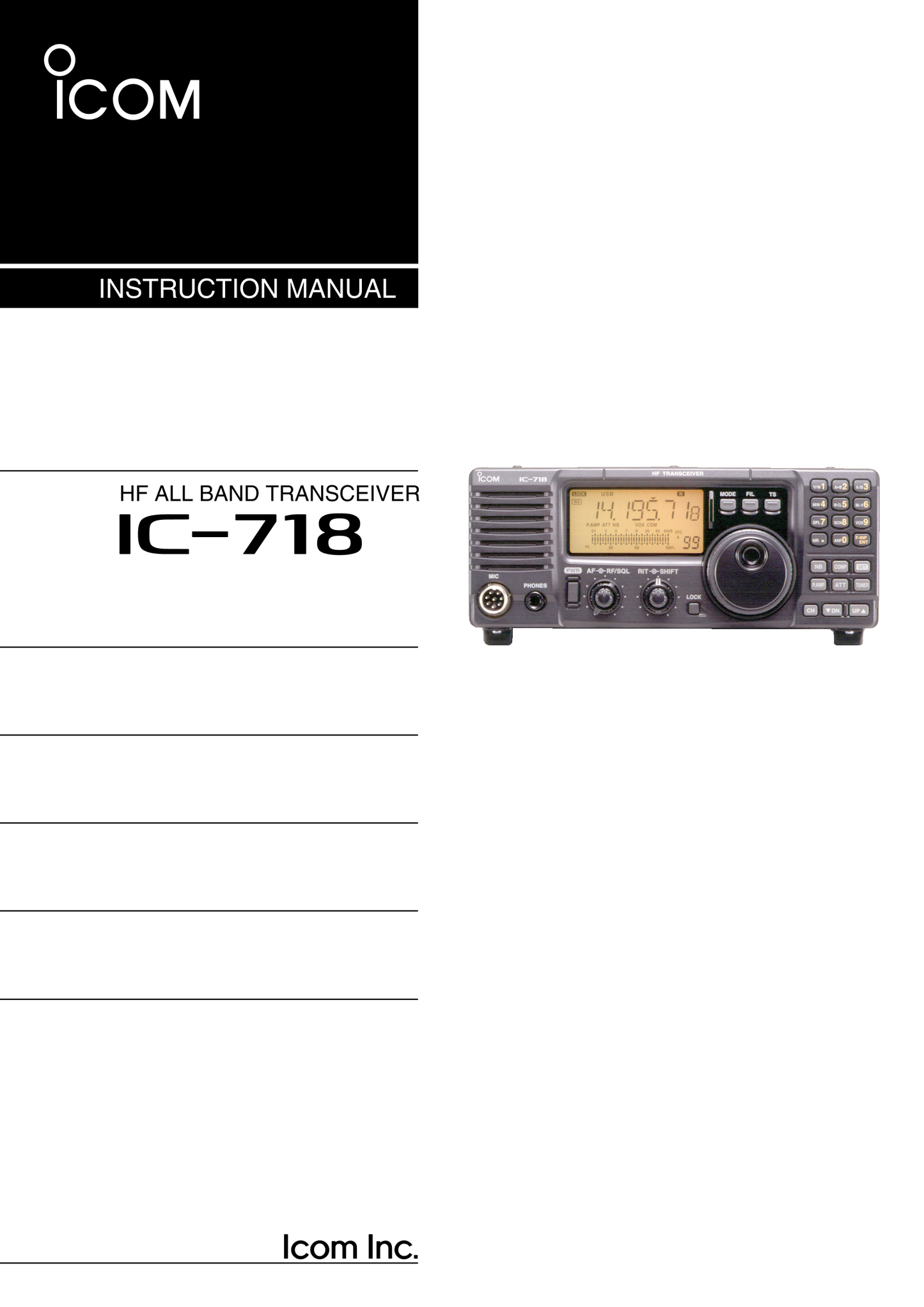 Icom IC-718 HF All Band Transceiver Owner/ User Manual (Pages: 72)