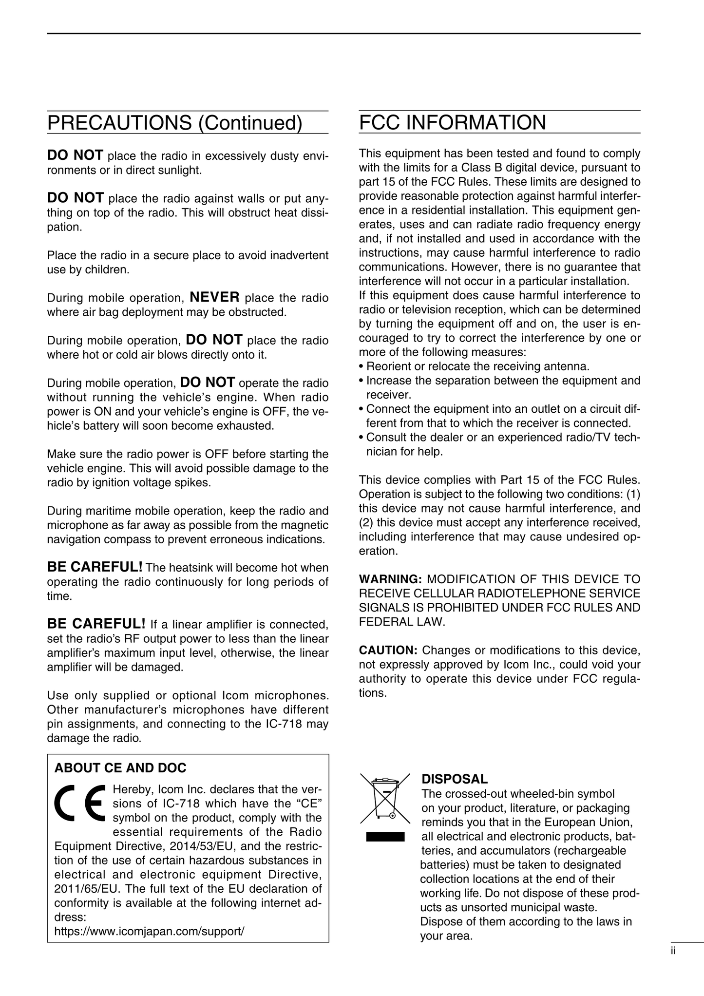 Icom IC-718 HF All Band Transceiver Owner/ User Manual (Pages: 72)