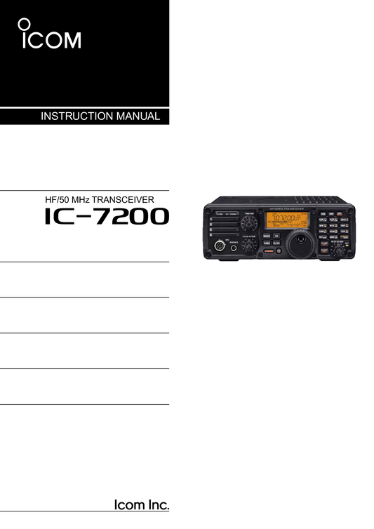 Icom IC-7200 HF/ 50 MHz Transceiver Owner/ User Manual (Pages: 104)