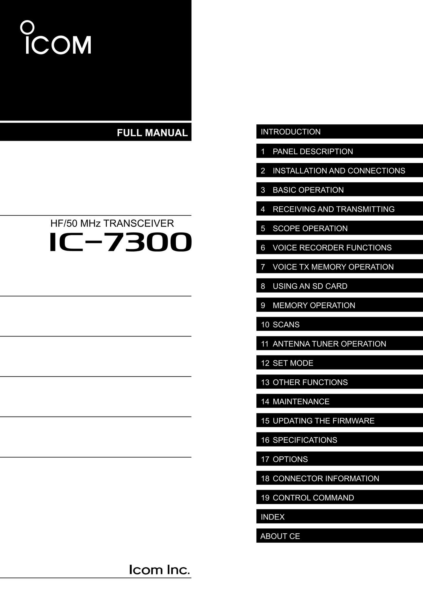 Icom IC-7300 HF/ 50MHz Transceiver Owner/ User Manual (Pages: 174)