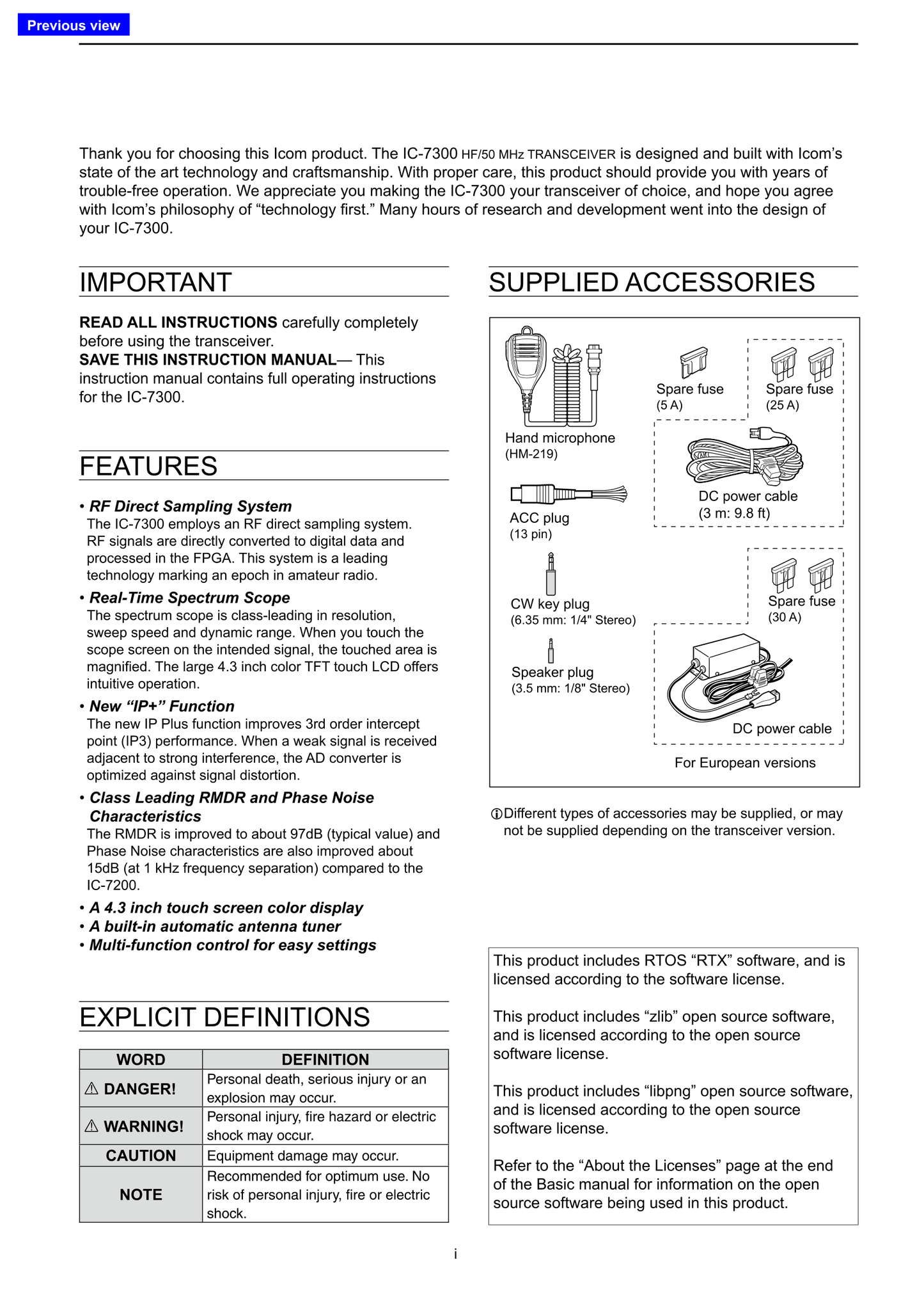 Icom IC-7300 HF/ 50MHz Transceiver Owner/ User Manual (Pages: 174)