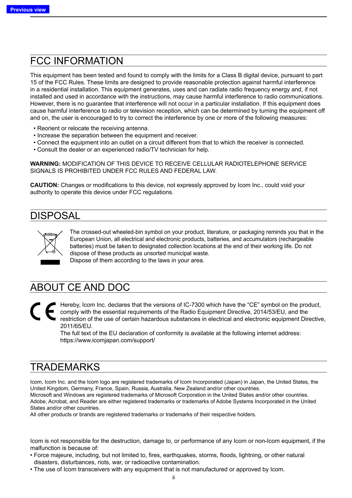 Icom IC-7300 HF/ 50MHz Transceiver Owner/ User Manual (Pages: 174)