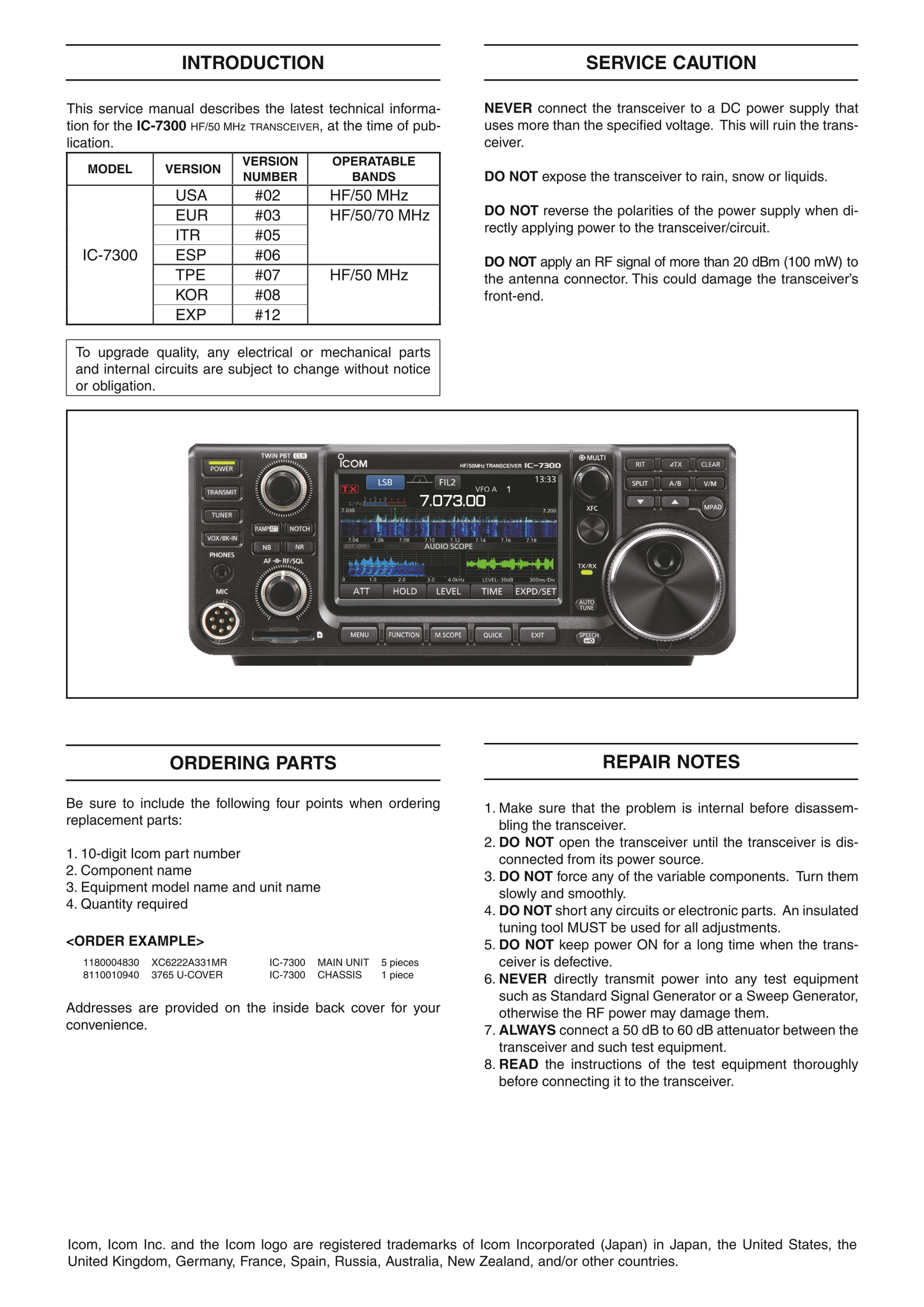 Icom IC-7300 HF Transceiver Service Manual (Pages: 75)