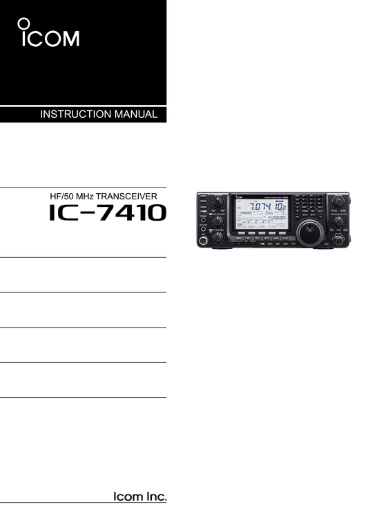 Icom IC-7410 HF/ 50 MHz Transceiver Owner/ User Manual (Pages: 124)