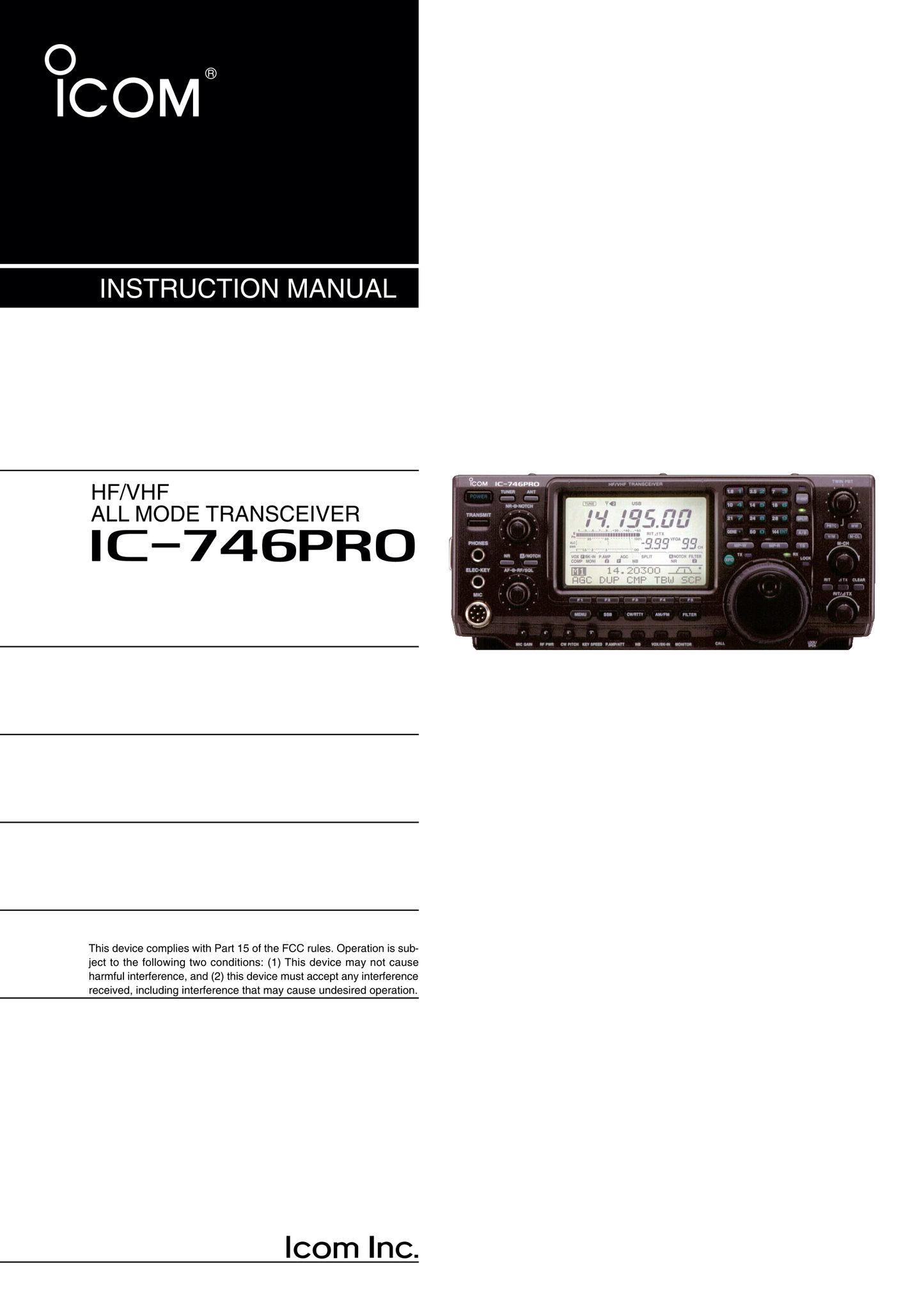 Icom IC-746PRO All Mode Transceiver Owner/ User Manual (Pages: 116)