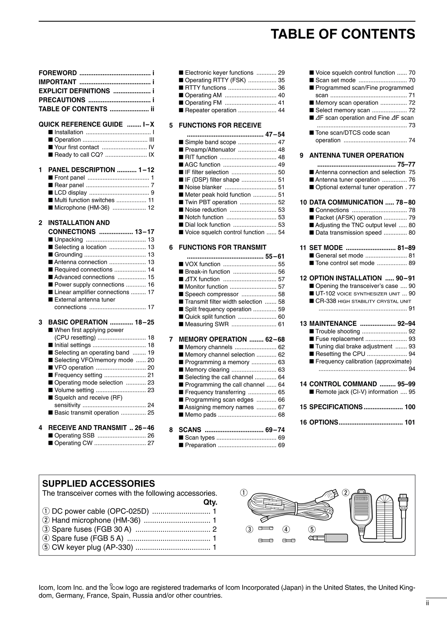 Icom IC-746PRO All Mode Transceiver Owner/ User Manual (Pages: 116)