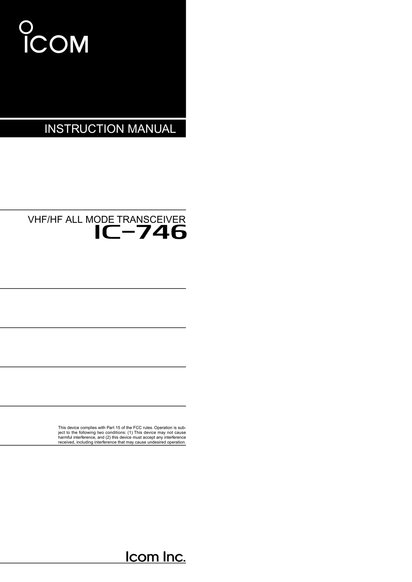 Icom IC-746 All Mode Transceiver Owner/ User Manual (Pages: 88)