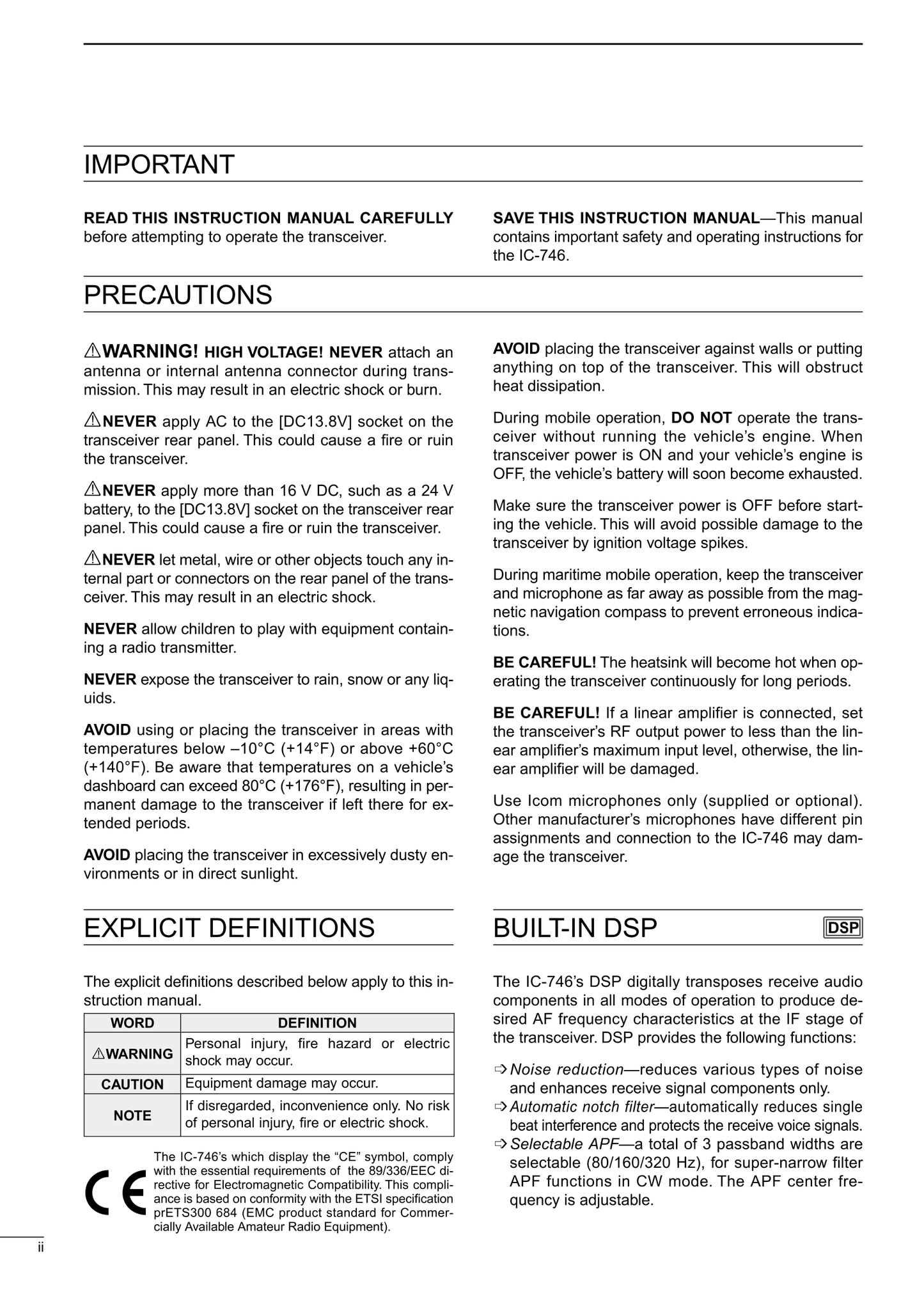 Icom IC-746 All Mode Transceiver Owner/ User Manual (Pages: 88)