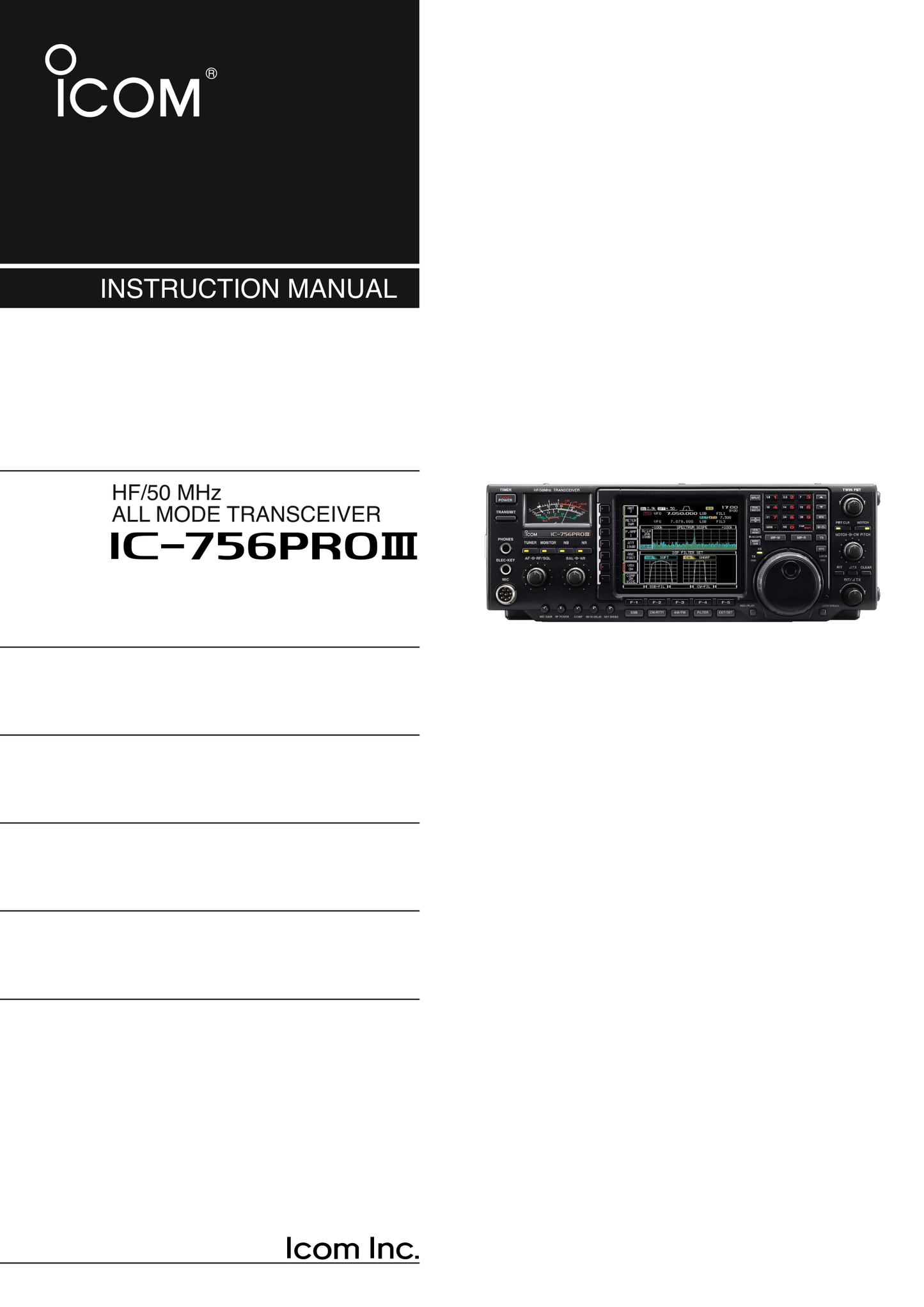 Icom IC-756PROIII All Mode Transceiver Owner/ User Manual (Pages: 124)