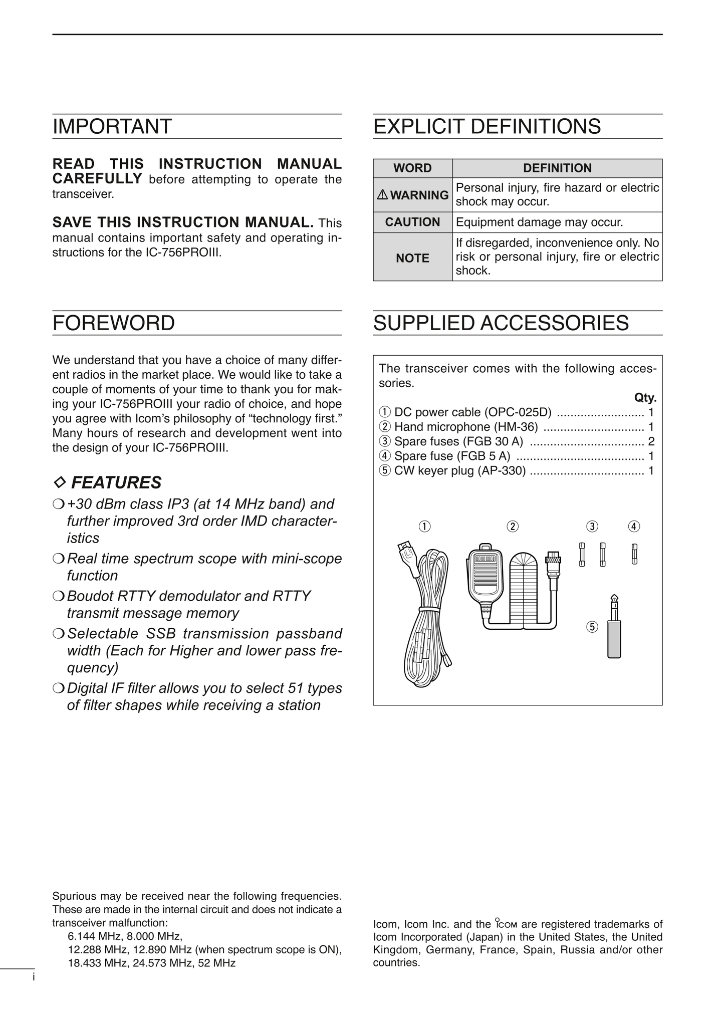 Icom IC-756PROIII All Mode Transceiver Owner/ User Manual (Pages: 124)