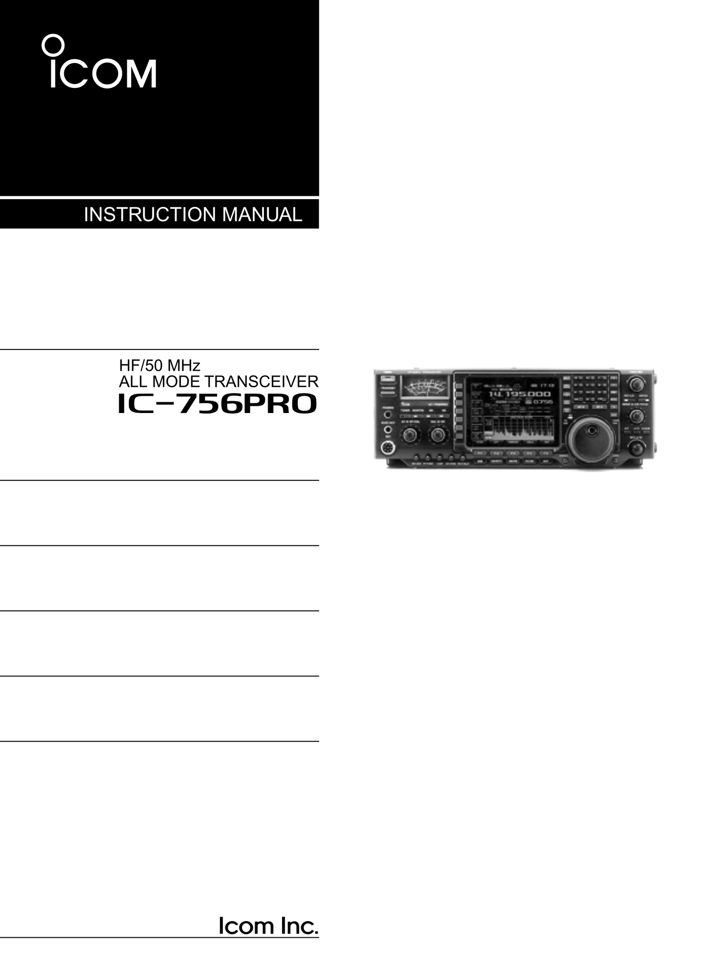 Icom IC-756PRO All Mode Transceiver Owner/ User Manual (Pages: 84)