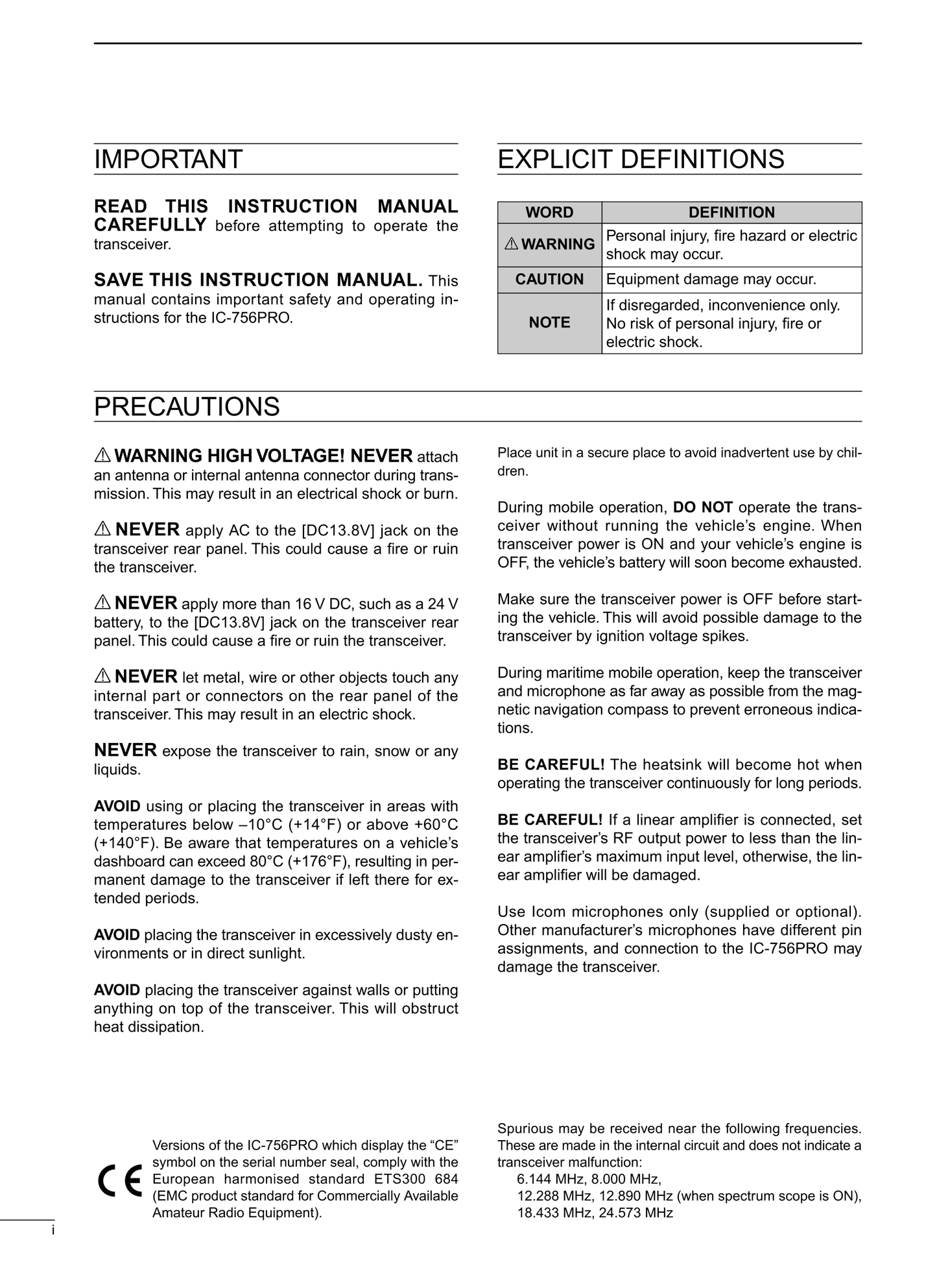 Icom IC-756PRO All Mode Transceiver Owner/ User Manual (Pages: 84)