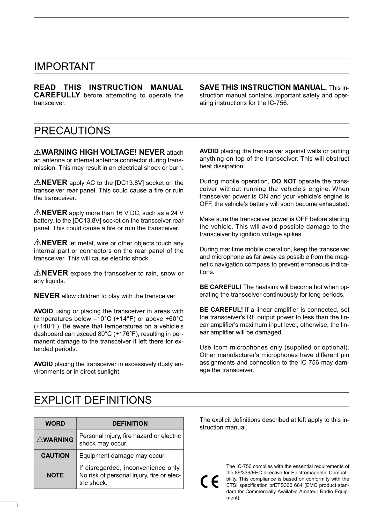 Icom IC-756 All Mode Transceiver Owner/ User Manual (Pages: 72)