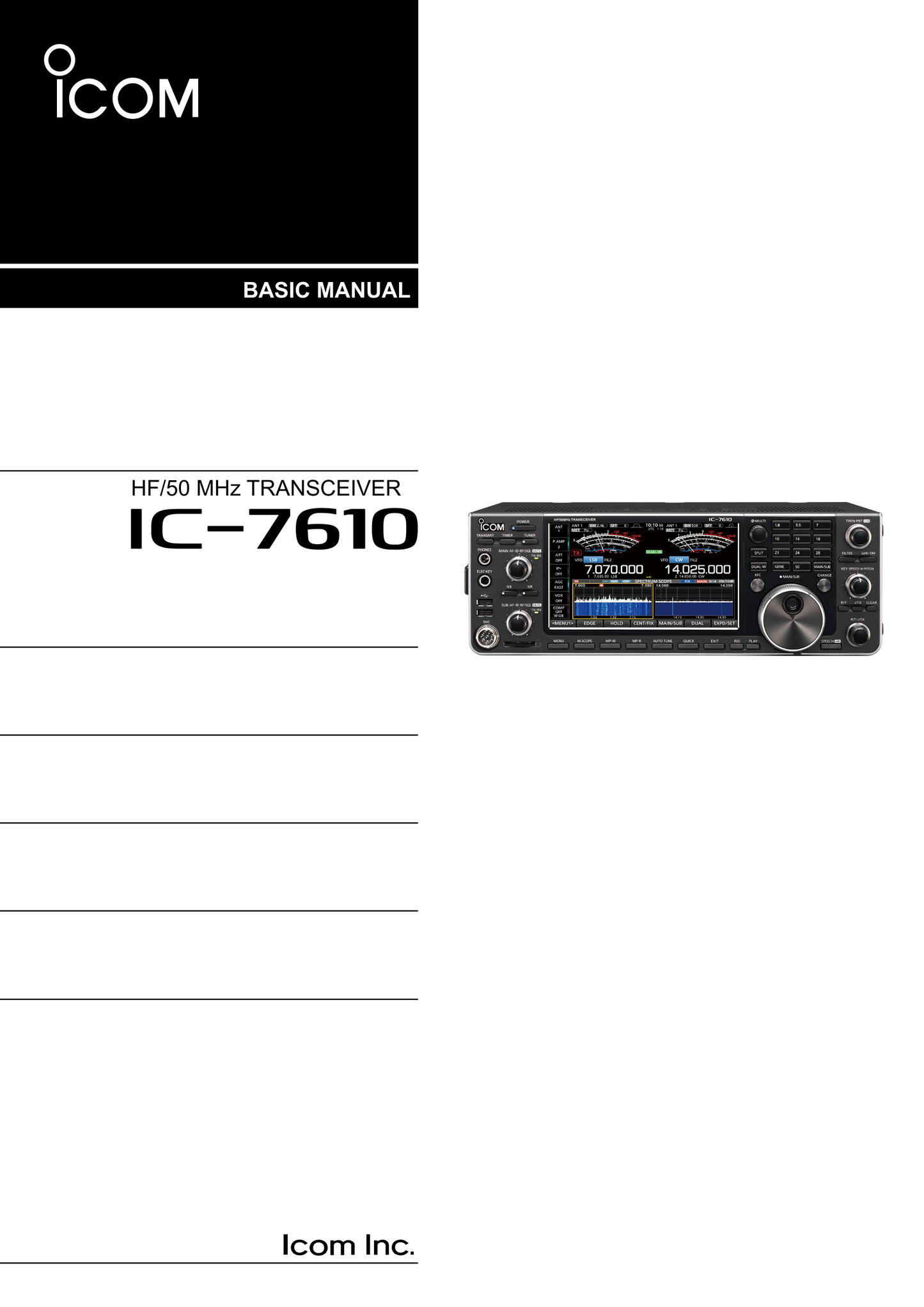 Icom IC-7610 HF/ 50MHz Transceiver Owner/ User Manual (Pages: 101)