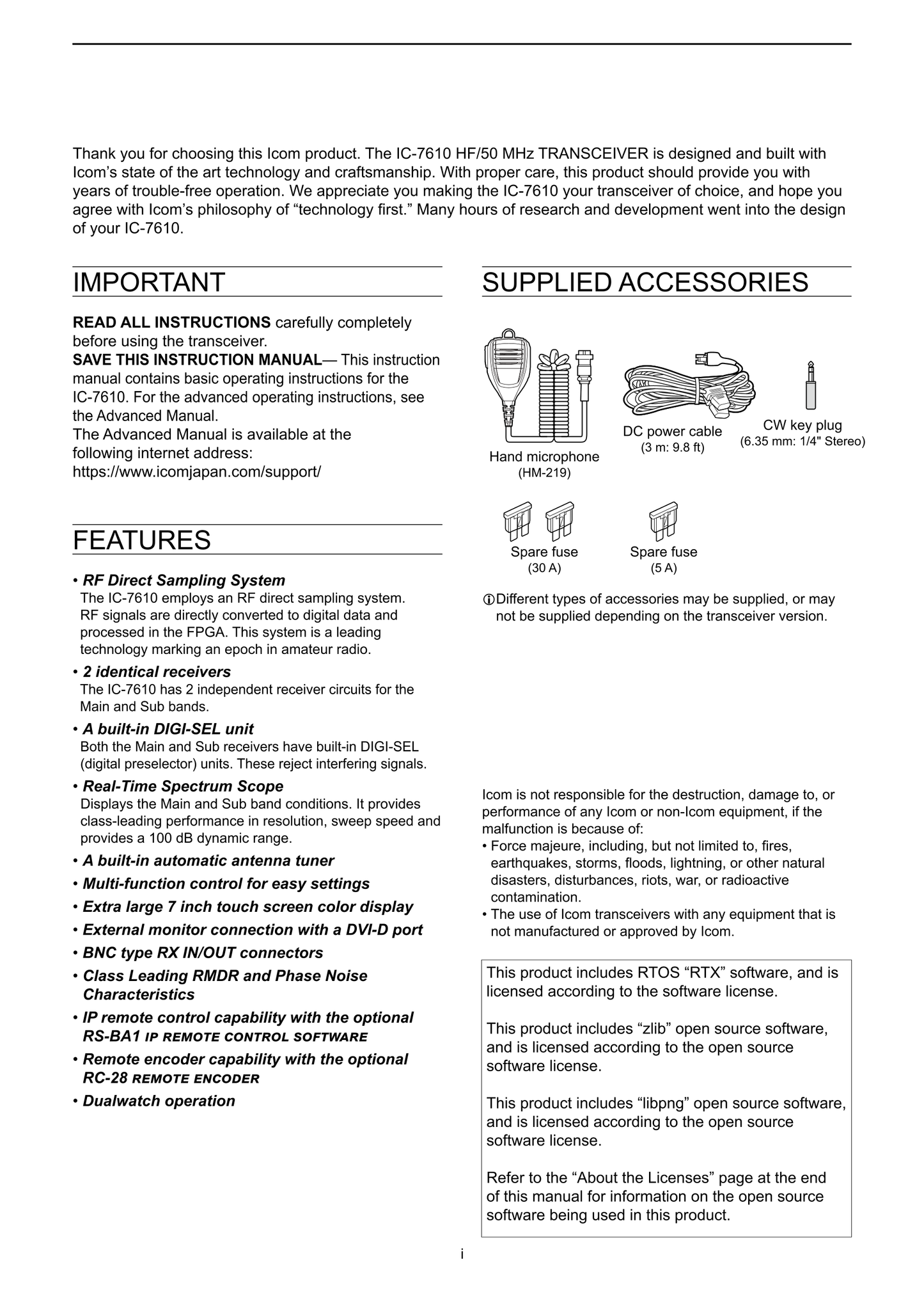 Icom IC-7610 HF/ 50MHz Transceiver Owner/ User Manual (Pages: 101)