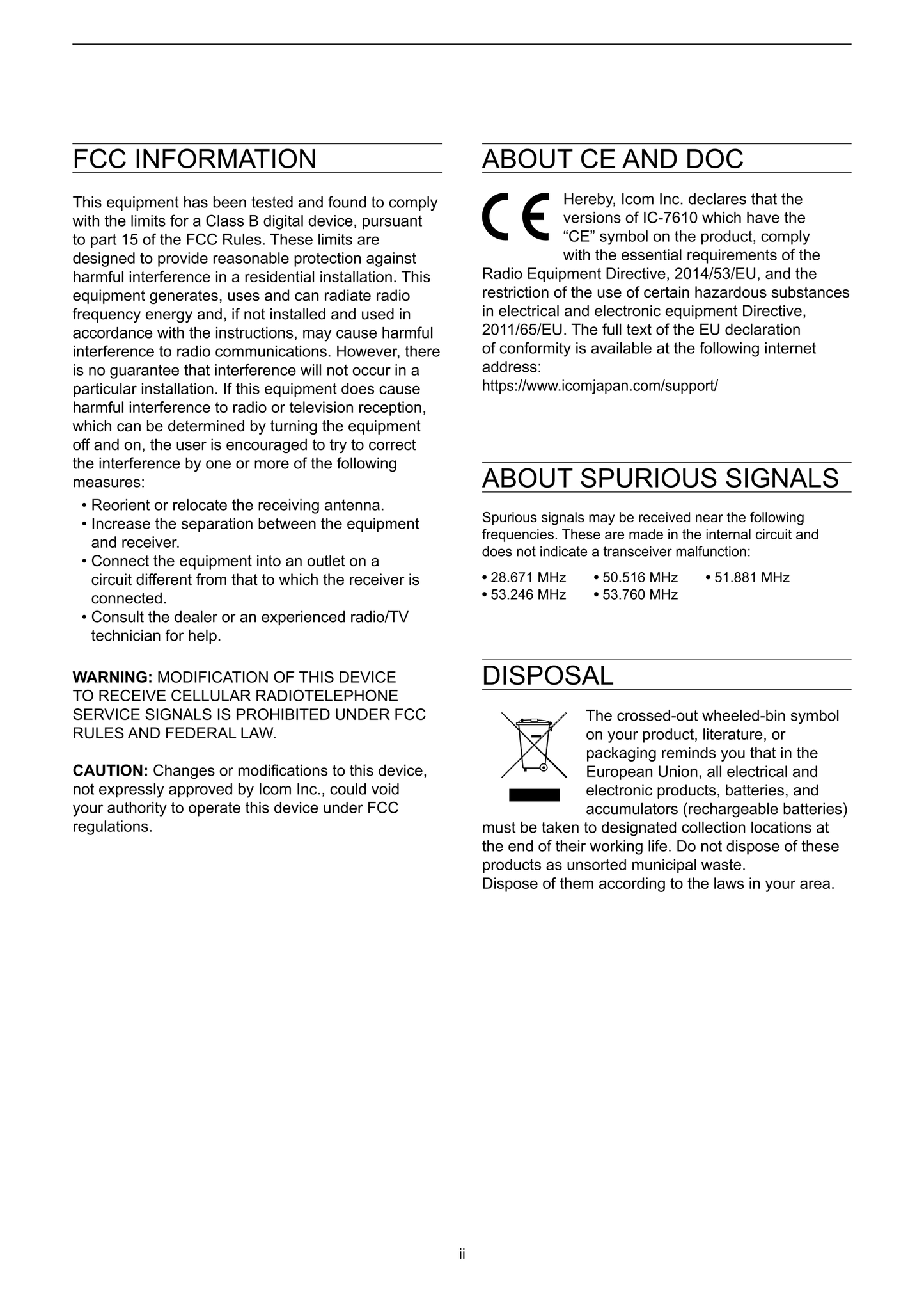 Icom IC-7610 HF/ 50MHz Transceiver Owner/ User Manual (Pages: 101)