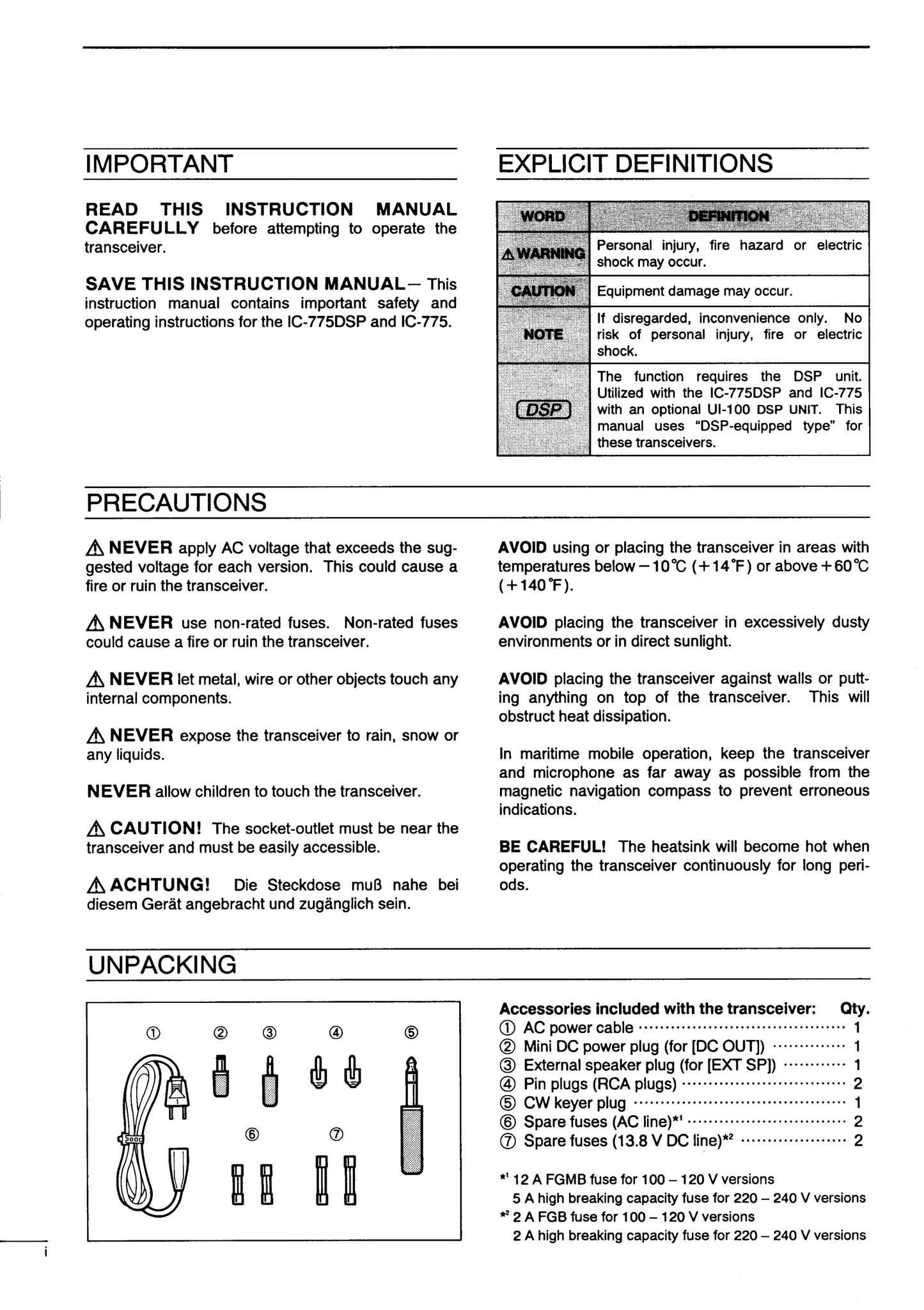 Icom IC-775 & IC-775DSP HF Transceiver Owner/ User Manual (Pages: 67)