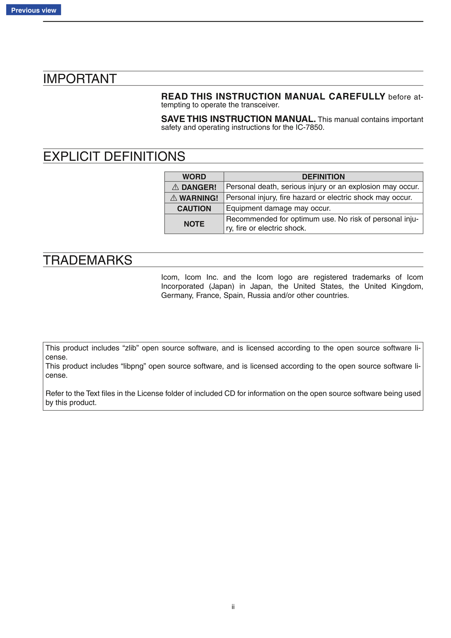 Icom IC-7850 Transceiver Owner/ User Manual (Pages: 278)