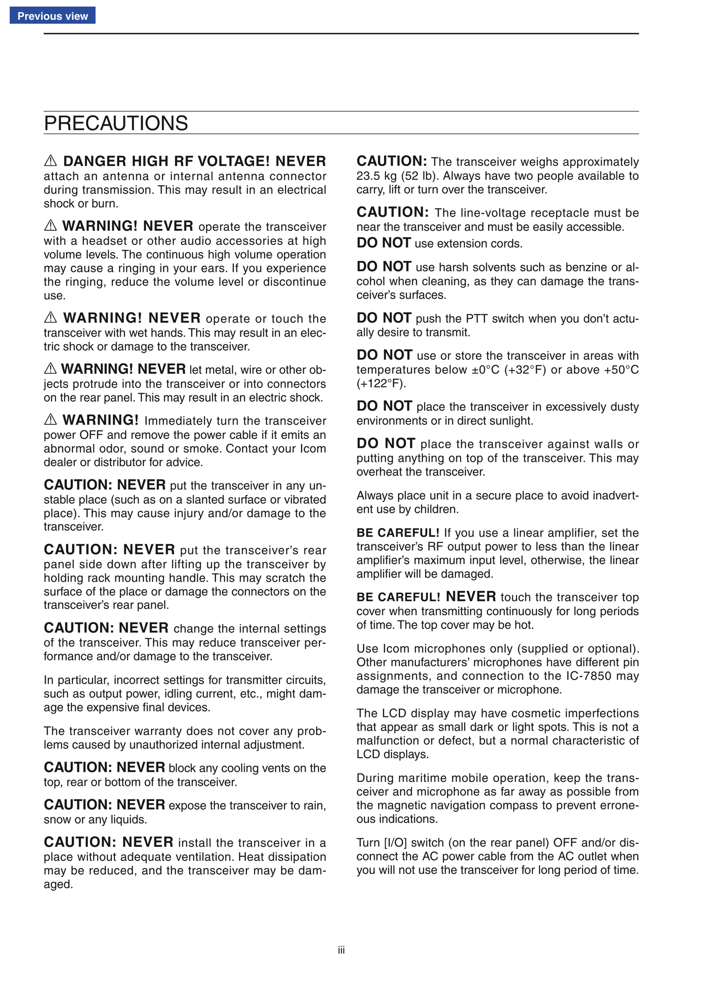 Icom IC-7850 Transceiver Owner/ User Manual (Pages: 278)