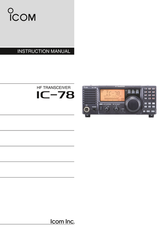 Icom IC-78 HF Transceiver Owner/ User Manual (Pages: 48)