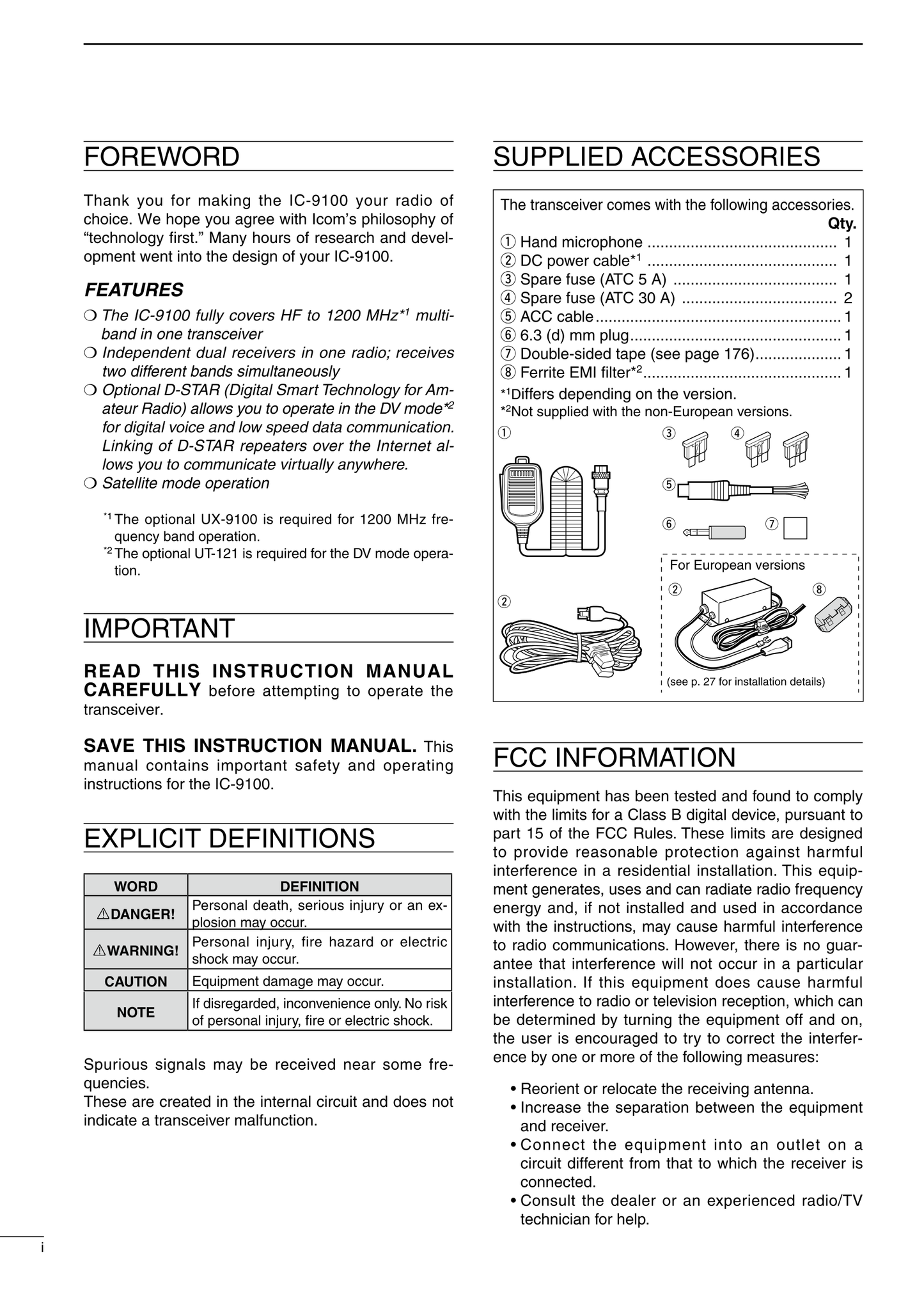 Icom IC-9100 HF/VHF/UHF Transceiver Owner/ User Manual (Pages: 212)