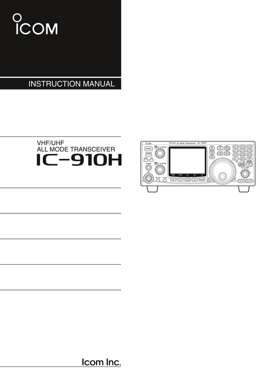 Icom IC-910 H All Mode Transceiver Owner/ User Manual (Pages: 86)