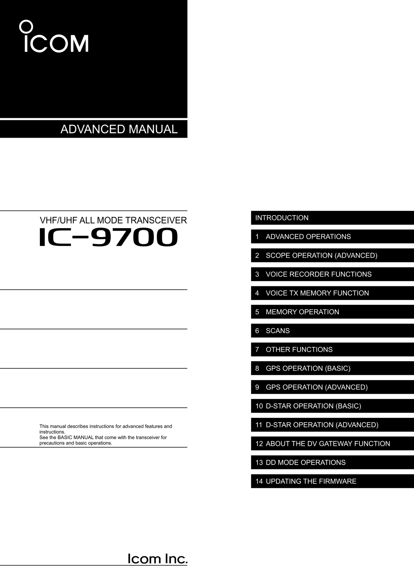 Icom IC-9700 VHF/UHF All Mode Transceiver Owner/ User Manual (Advanced) (Pages: 100)