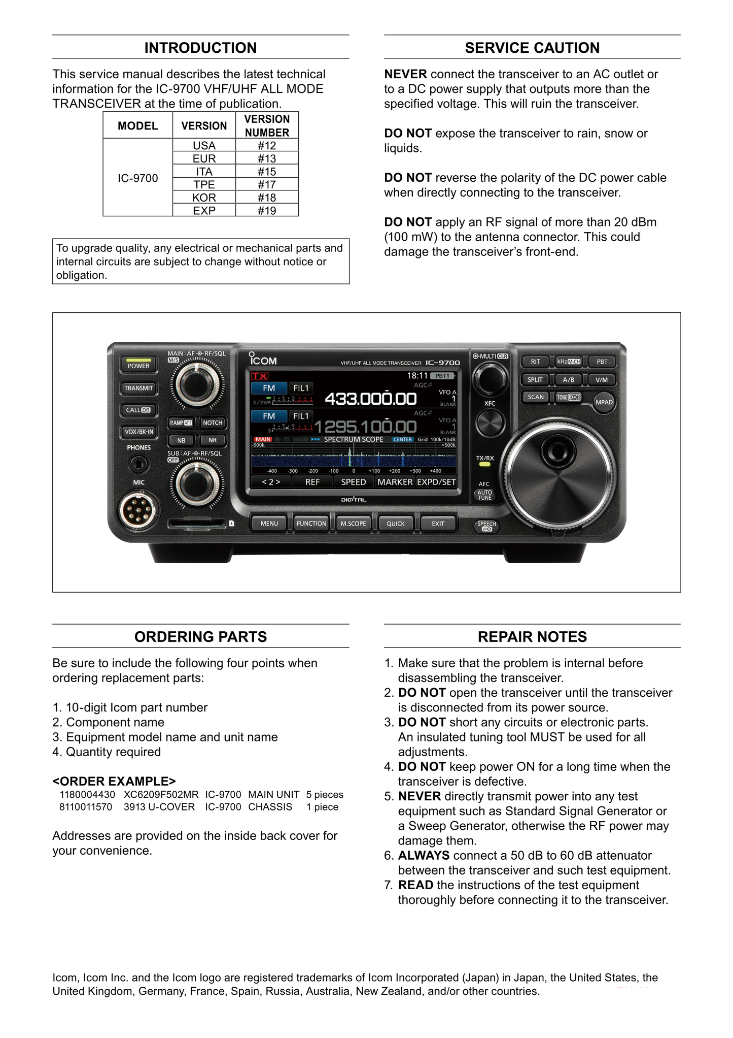 Icom IC-9700 All Mode Transceiver Service Manual (Pages: 93)