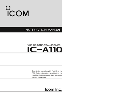 Icom IC-A110 VHF Air Band Transceiver Owner/ User Manual (Pages: 24)