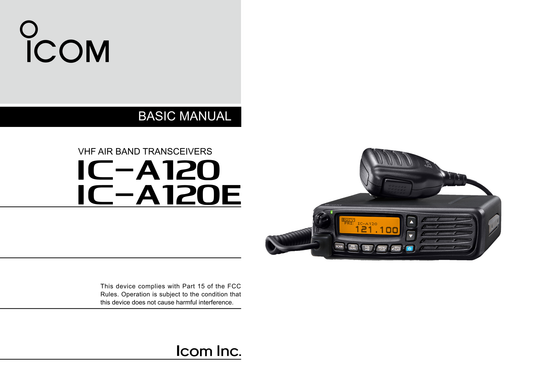 Icom IC-A120 VHF Air Band Transceiver Owner/ User Manual (Pages: 24)