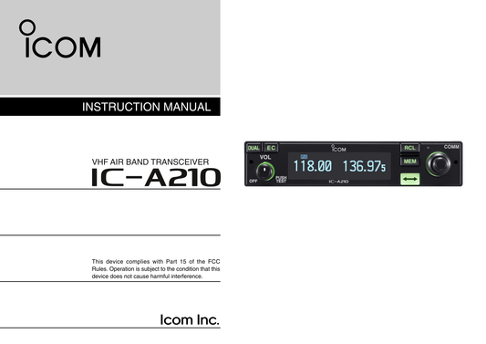 Icom IC-A210 VHF Air Band Transceiver Owner/ User Manual (Pages: 40)