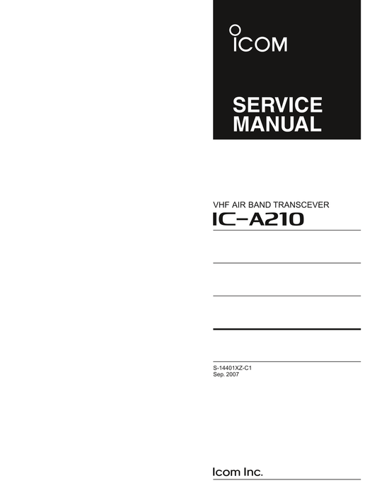 Icom IC-A210 Air Band Transceiver Service Manual (Pages: 49)