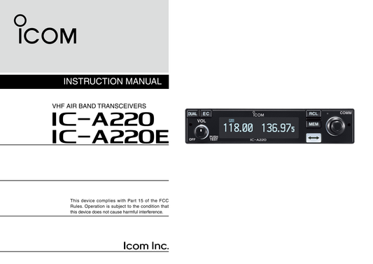 Icom IC-A220 & E VHF Air Band Transceiver Owner/ User Manual (Pages: 40)
