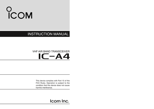 Icom IC-A4 VHF Air Band Transceiver Owner/ User Manual (Pages: 24)