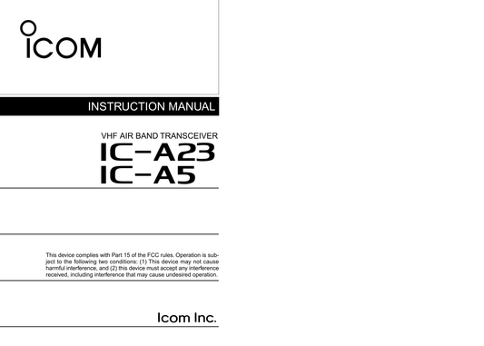 Icom IC-A5 VHF Air Band Transceiver Owner/ User Manual (Pages: 39)