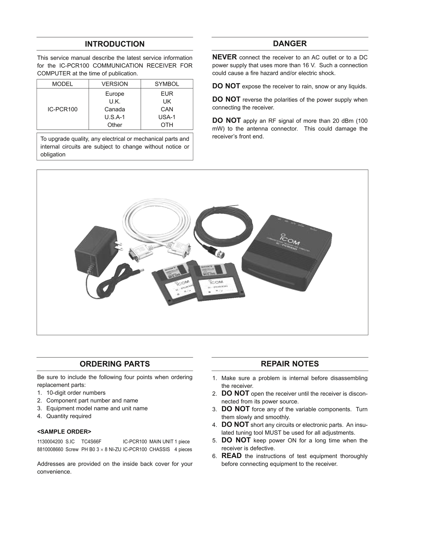 Icom IC-PCR100 Communicatons Receiver Service Manual (Pages: 41)