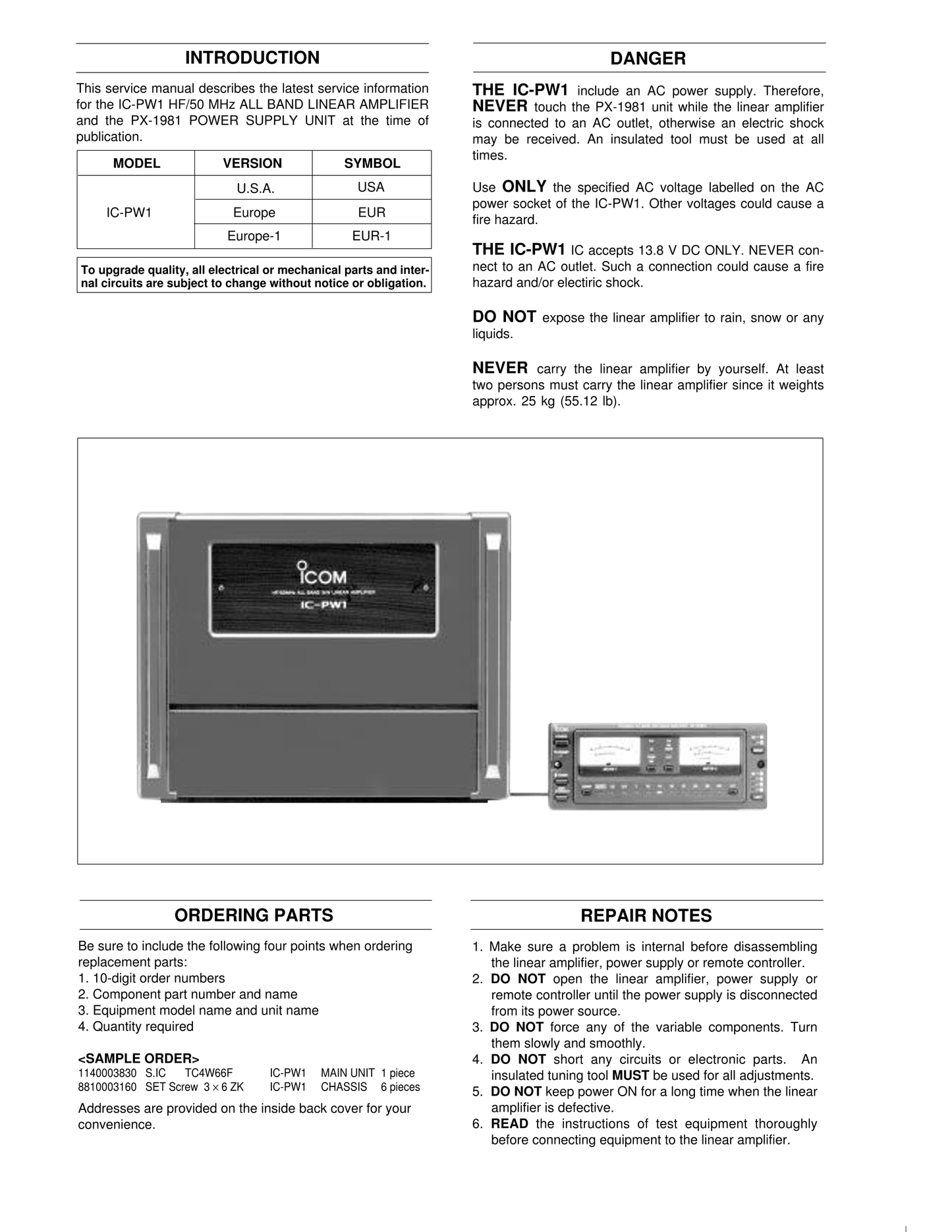 Icom IC-PW1 Linear Amplifier Service Manual (Pages: 201)