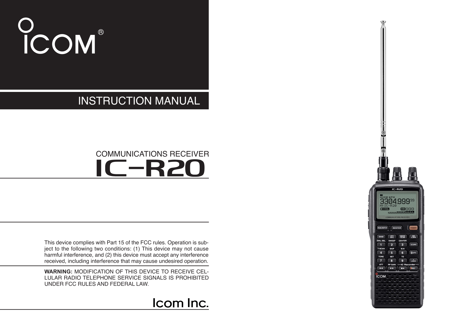 Icom IC-R20 Communicaions Receiver Owner/ User Manual (Pages: 108 ...