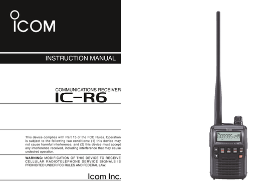 Icom IC-R6 Communicaions Receiver Owner/ User Manual (Pages: 98)