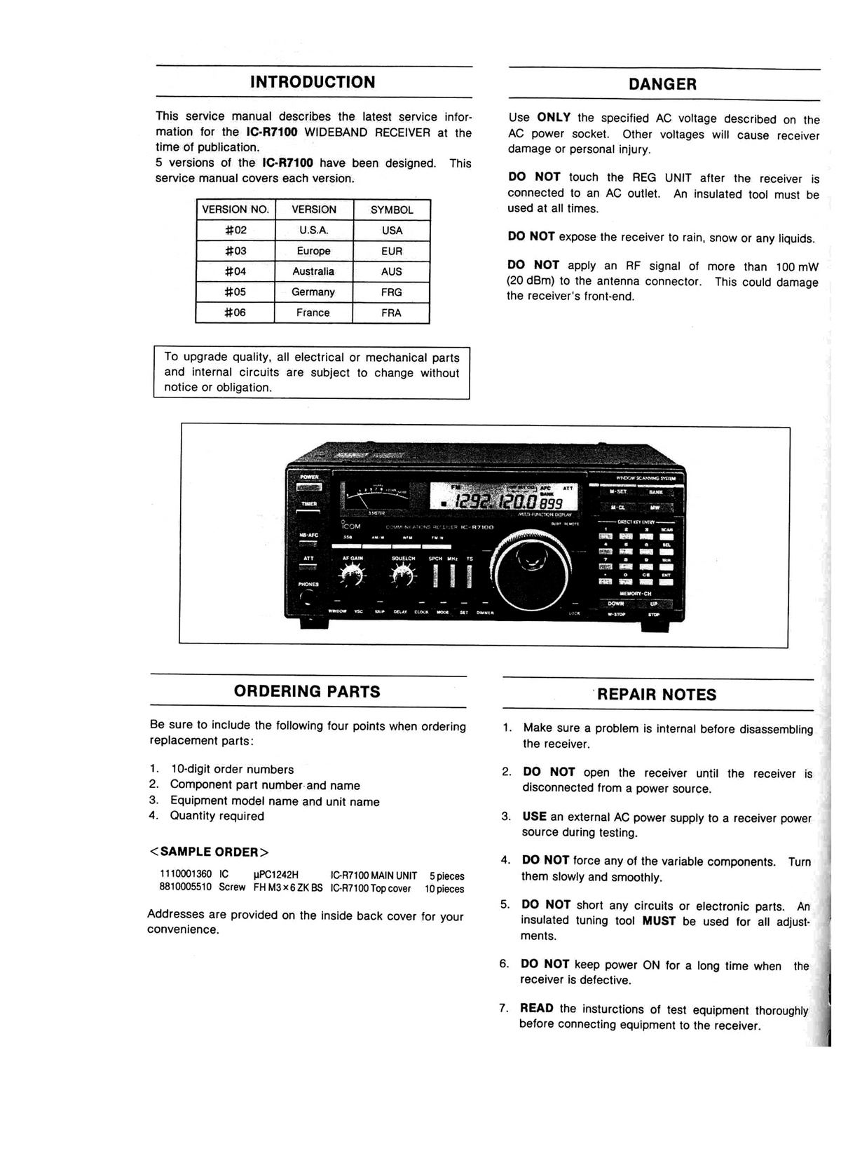 Icom IC-R7100 Wideband Receiver Service Manual (Pages: 71) – Manuali