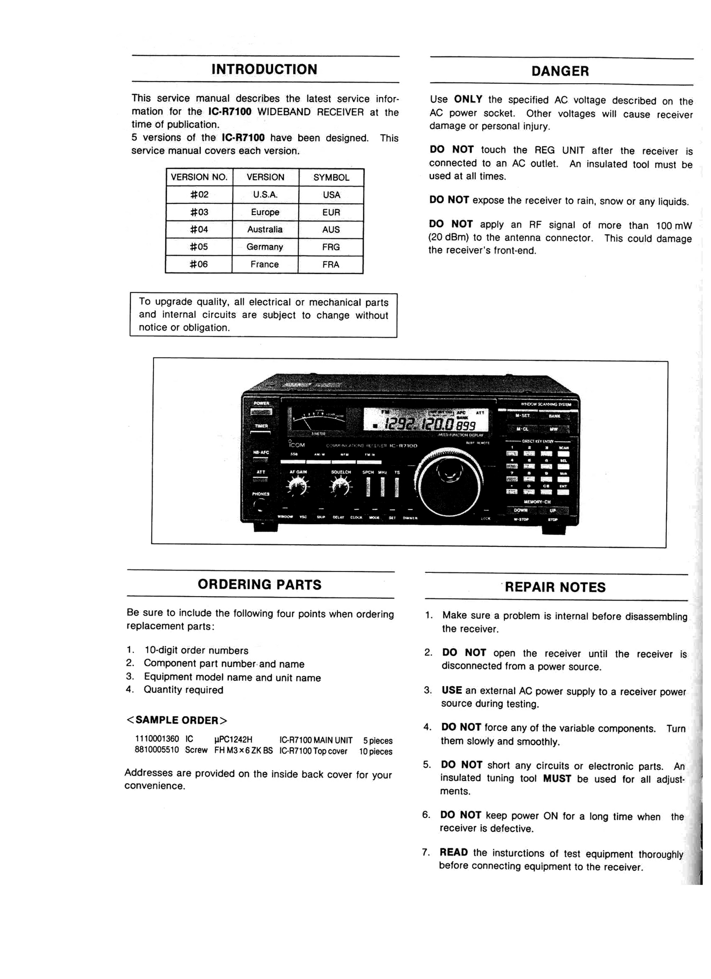 Icom IC-R7100 Wideband Receiver Service Manual (Pages: 71)