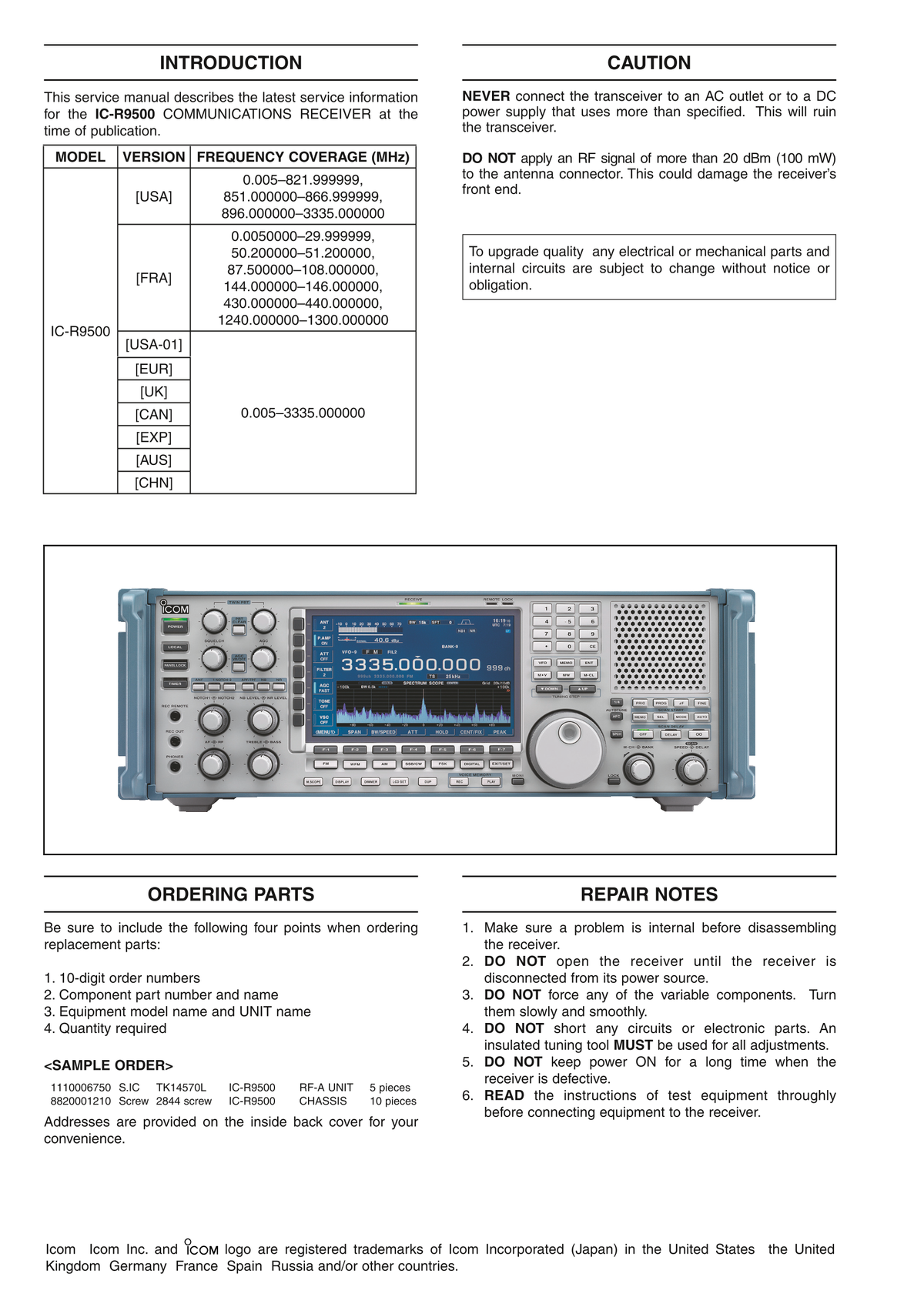 Icom R9000 Manual Icom IC-R9500 Communicatons Receiver Service Manual (Pages: 139) – Manuali