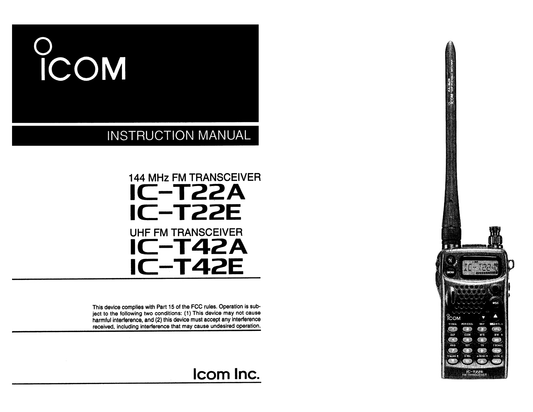 Icom IC-T22 A FM Transceiver Owner/ User Manual (Pages: 48)