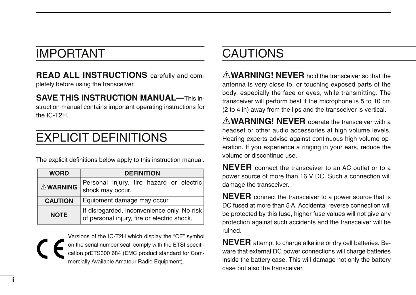 Icom IC-T2H FM Transceiver Owner/ User Manual (Pages: 50)