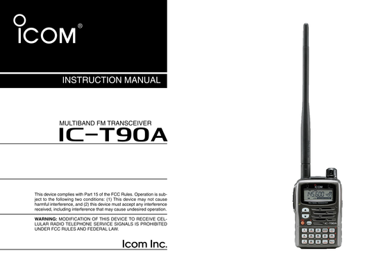 Icom IC-T90 A Multi-Band FM Transceiver Owner/ User Manual (Pages: 100)
