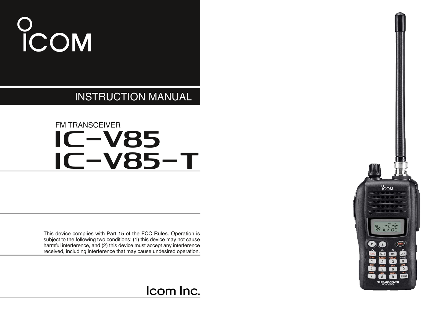 Icom IC-V85 & IC-V85-T FM Transceiver Owner/ User Manual (Pages: 80)