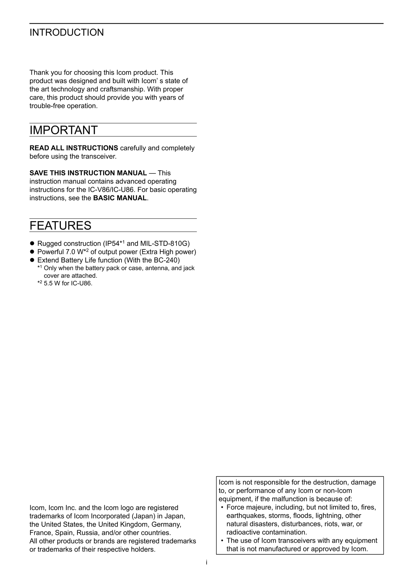 Icom IC-V86 & IC-U86 VHF/UHF Transceiver Owner/ User Manual (Advanced) (Pages: 53)