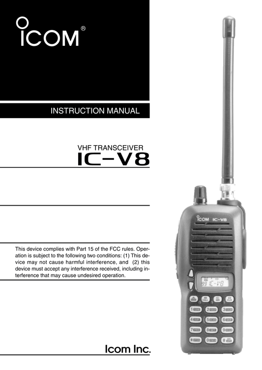 Icom IC-V8 VHF Transceiver Owner/ User Manual (Pages: 80)