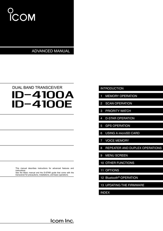 Icom ID-4100 A & E Dual Band Transceiver Owner/ User Manual (Pages: 80)